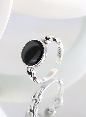 简约滴胶圆形开口戒指女日韩版森系个性做旧锁链戒指复古指环