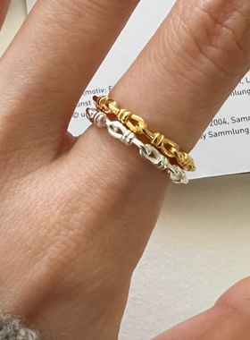 新品韩版简约打结锁链相连几何型戒指女小清新文艺森系开口指环戒