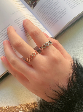 新款日韩风简约小清新笑脸镂空戒指个性时尚表情包百搭甜美风指环