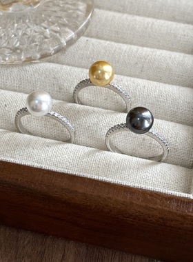 新款法式时尚珍珠镶钻戒指女简约小众淡水珍珠轻奢精致开口指环