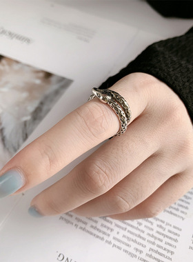 新品欧美新款复古时尚银蛇戒指跨境饰品灵蛇形男款泰银创意礼物