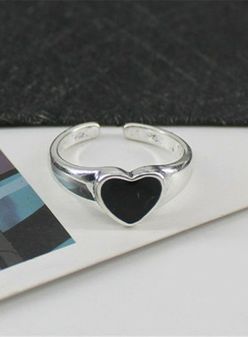 新品韩版甜酷黑色滴胶爱心戒指女个性ins潮简约时尚气质森系手饰