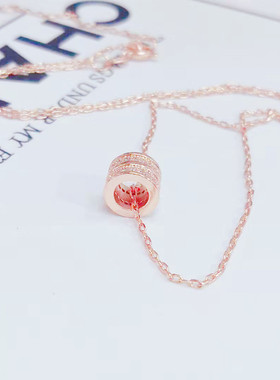 新品韩版满钻小蛮腰项链女时尚气质小清新玫瑰金吊坠锁骨项链饰品