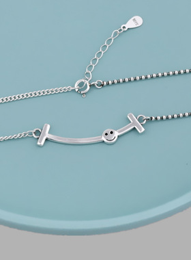 韩版不对称链子可爱微笑项链女时尚个性复古做旧双t笑脸锁骨项链