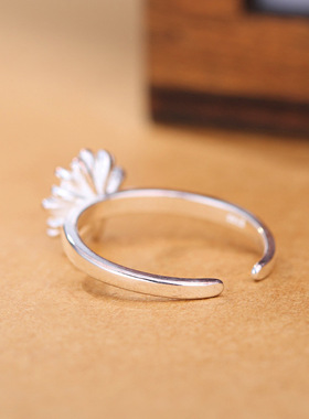 菊花戒指复古文艺个性开口指环小清新花朵手工银饰品