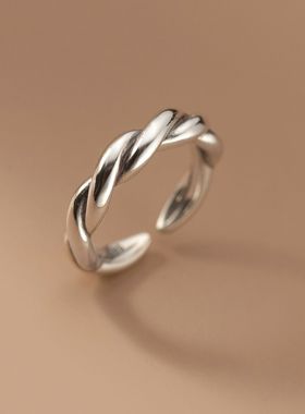 新品复古做旧缠绕编织扭线麻花戒指女时尚个性泰银风潮开口指环