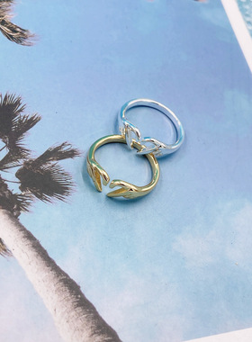 2024新款韩版双手比心戒指女时尚简约个性设计感几何型开口指环戒