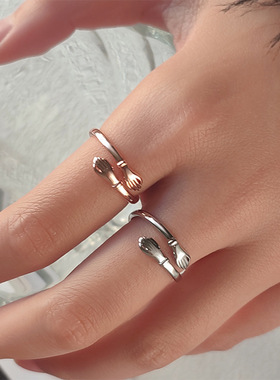 新款跨境热销浪漫拥抱戒指简约时尚个性双手怀抱开口可调指环女