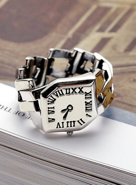 韩版创意链条手表戒指女复古个性ins做旧罗马数字开口戒指环饰品
