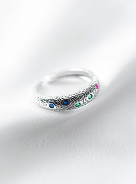 凹面纹路彩钻戒指女式日系简约个性开口手饰品设计感热卖指环代发