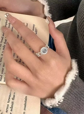 新款日韩甜美小清新天然海蓝宝戒指女ins仙气蕾丝珠边圆形食指环