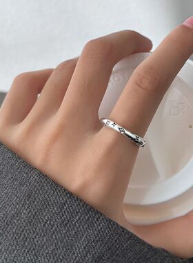 新款韩国风复古小花朵戒指简约小清新甜美时尚气质泰银做旧指环