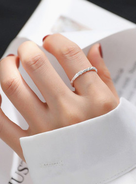 韩版个性锡纸凹凸面戒指简约设计单排细款素银色指环开口饰品戒指