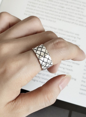 韩版个性气质复古交叉戒指女小清新做旧宽面编织网开口戒指环