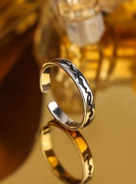 新款复古裂痕戒指男女潮ins简约感冷淡风开口泰银食指环