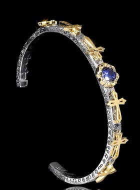 LUCKJAY纯银手镯欧美金色十字架