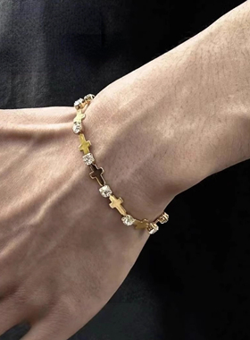 LUCKJAY金色锆石十字手链