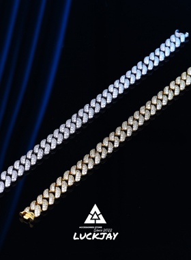 LUCKJAY 张凌赫同款 S925纯银气质手链男女嘻哈欧美满镶钻古巴链