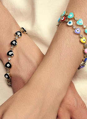 LUCKJAY 彩色爱心手链小眼情侣多巴胺嘻哈潮流男女同款夏季饰品潮