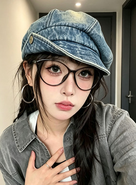 复古做旧牛仔云朵八角帽显脸小