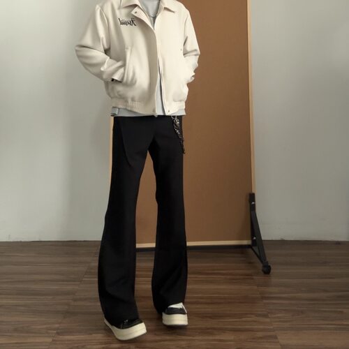 黑色微喇西裤男美式cleanfit喇叭垂感高级感修身直筒西装裤子秋冬 - 图3