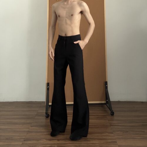 黑色微喇西裤男美式cleanfit喇叭垂感高级感修身直筒西装裤子秋冬 - 图0