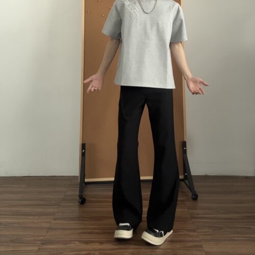 黑色微喇西裤男美式cleanfit喇叭垂感高级感修身直筒西装裤子秋冬 - 图2