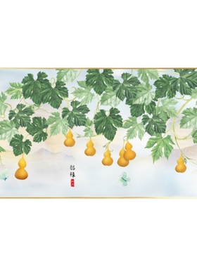 网红五福临门客厅画新中式大尺寸沙发背景墙壁画晶瓷福禄双全挂画