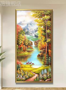 网红旭定日东聚宝美盆手绘升油画风景山水式玄关装饰画过走廊道挂