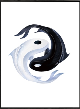 网红太极图挂画阴阳鱼新中式禅意装饰画茶室抽象玄关背景墙壁画