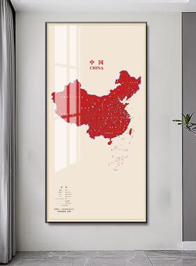 网红玄中国简约版地图装饰画办公室挂画客厅入户门竖版走尽头壁关