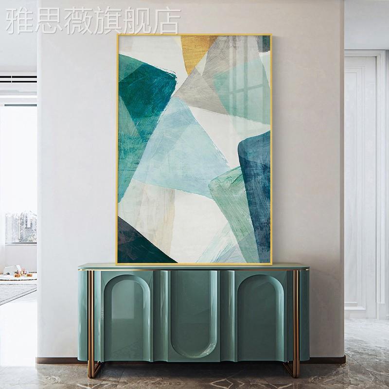 网红北欧玄关装画绿色抽象客饰厅挂画艺术餐壁画厅几何轻奢墙画背-图2