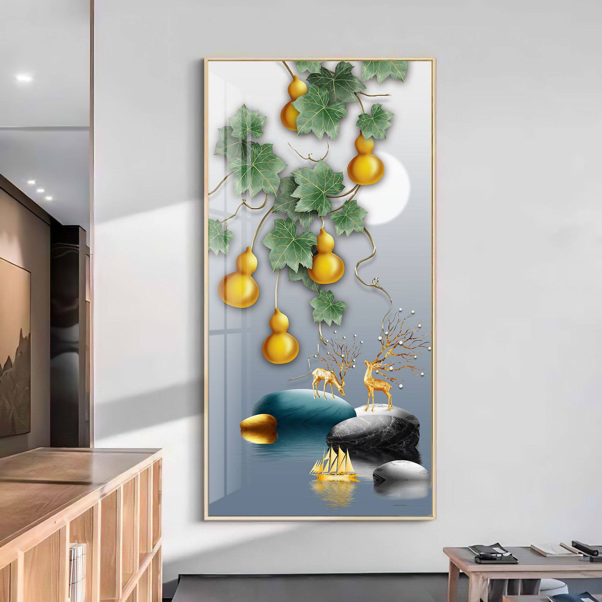 金翡丽 新中式玄关装饰画 葫芦吉祥入户走廊背景墙挂画壁画竖版
