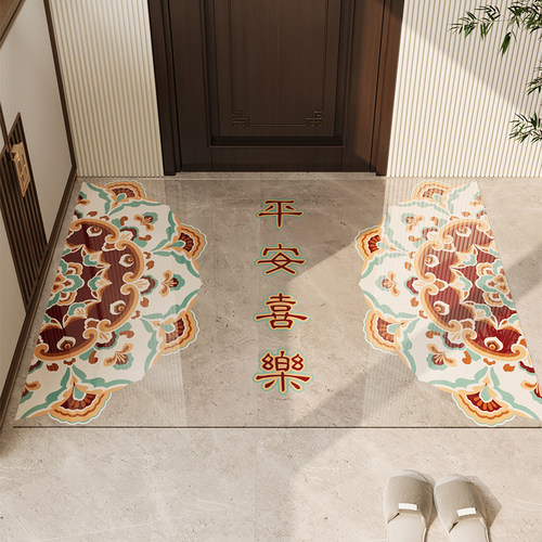 新中式入户地垫软玻璃透明耐脏免洗可擦国风门垫除尘耐脏耐磨地毯 - 图2