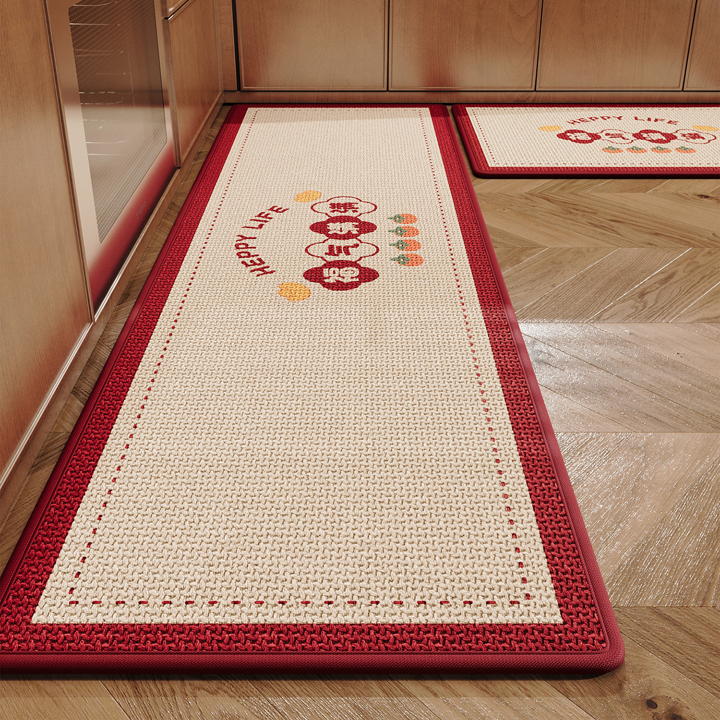 厨房专用地垫家用免洗吸水速干擦脚垫仿编织亚麻耐脏耐脏红色地毯,淘宝优惠券,粉丝福利购,淘宝优惠卷