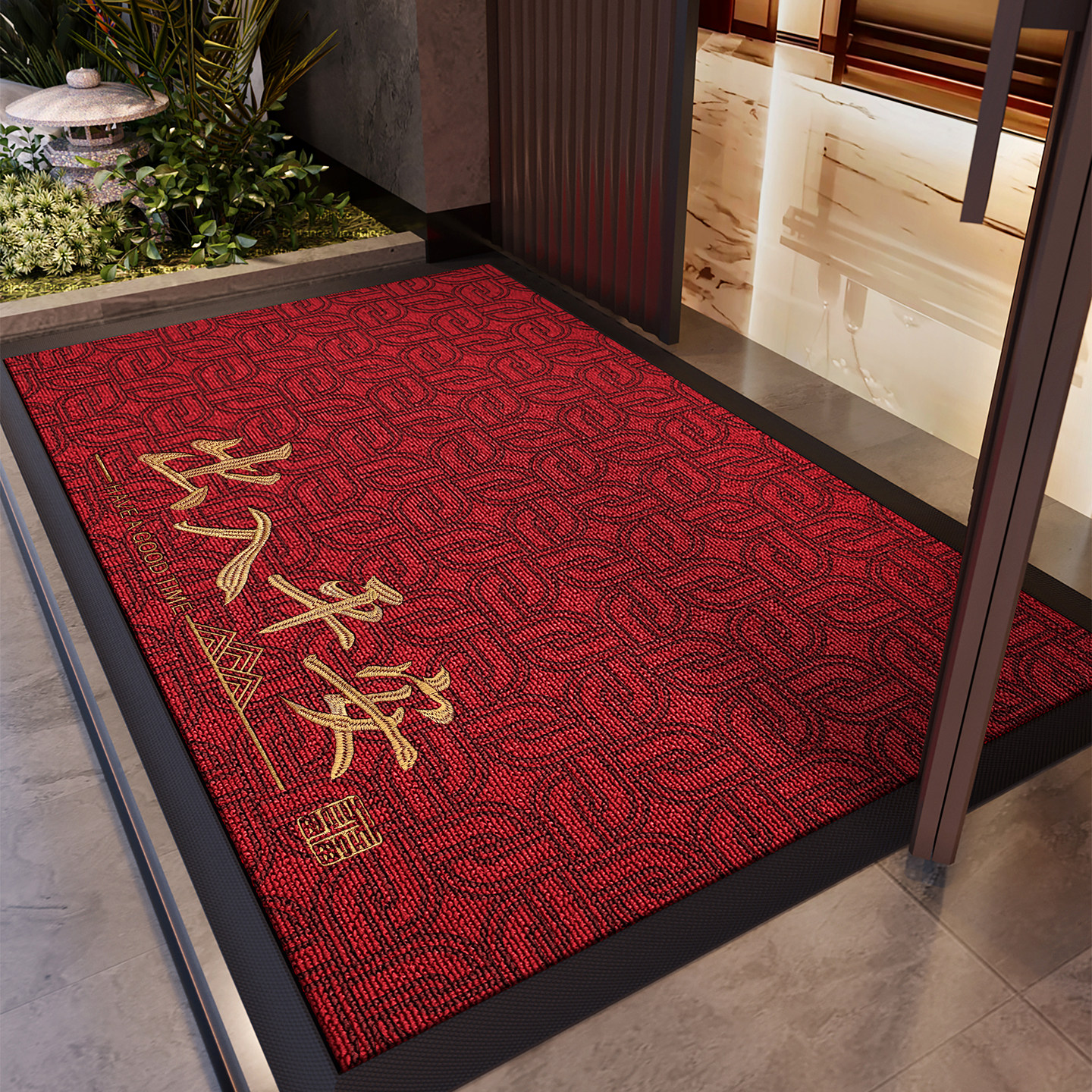 High-end villa red entrance door floor mat
