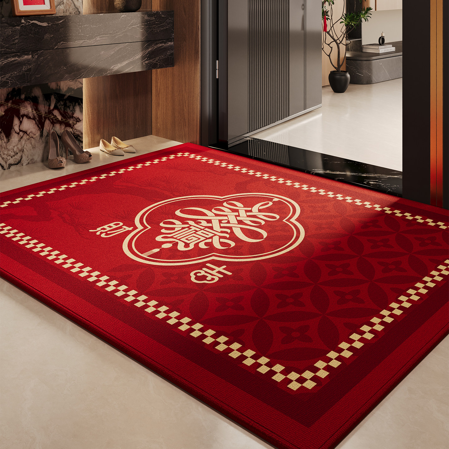 红色喜庆地垫入户门垫玄关大门口进门脚垫子2026新款防滑除尘地毯,淘宝优惠券,粉丝福利购,淘宝优惠卷