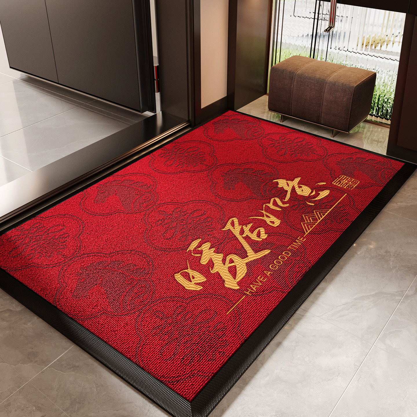 红色喜庆新年入户门地垫玄关大门口进门防滑耐脏除尘脚垫家用室外,淘宝优惠券,粉丝福利购,淘宝优惠卷