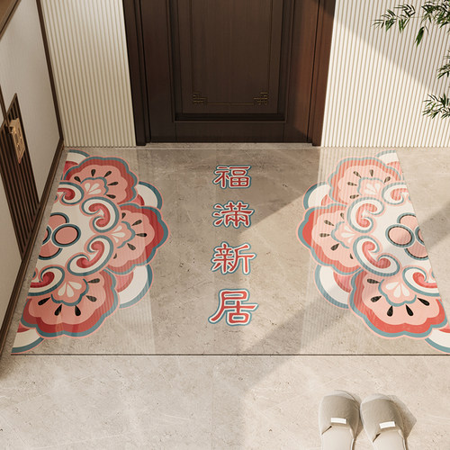 新中式入户地垫软玻璃透明耐脏免洗可擦国风门垫除尘耐脏耐磨地毯 - 图0