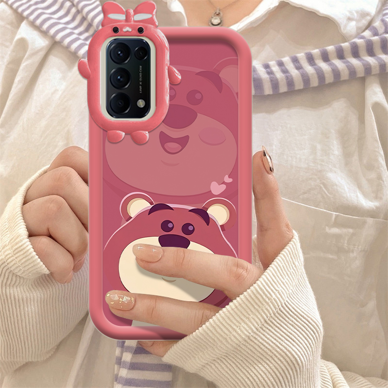 适用于OPPOReno5手机壳网红同款草莓熊Reno5K透明硅胶全包防摔保护套Reno5Pro小怪兽趣味镜头 - 图0