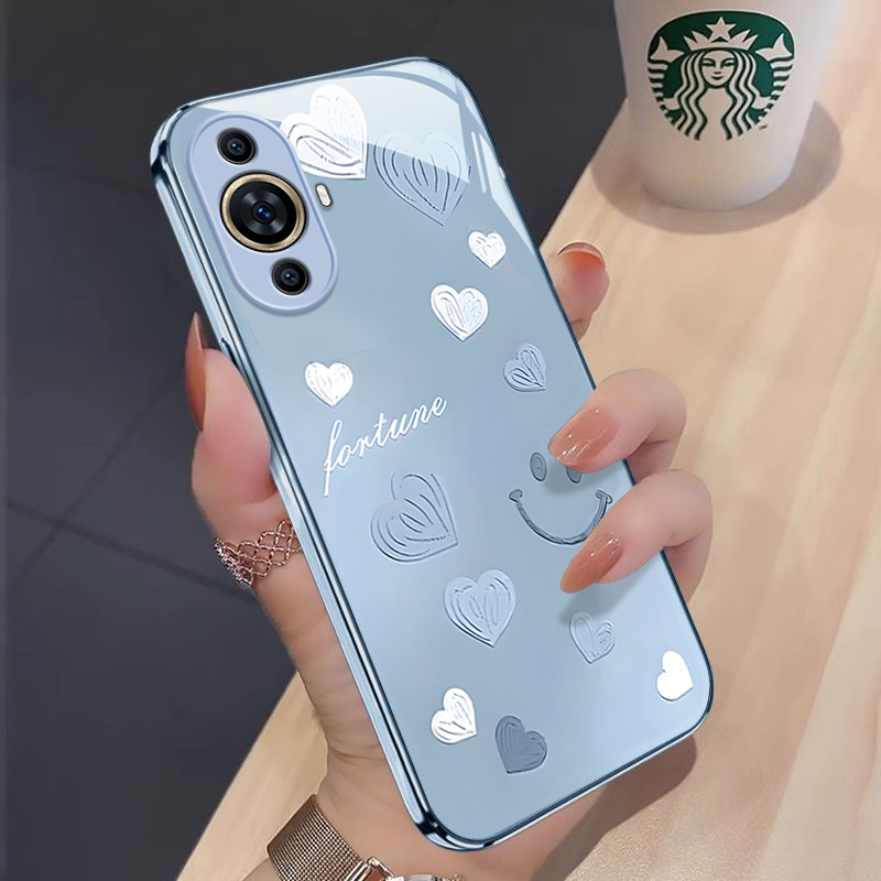 适用华为Nova12活力版网红手机壳潮流简约ins风渐变爱心FIN-AL60金属漆玻璃保护套全包边防摔壳 - 图1