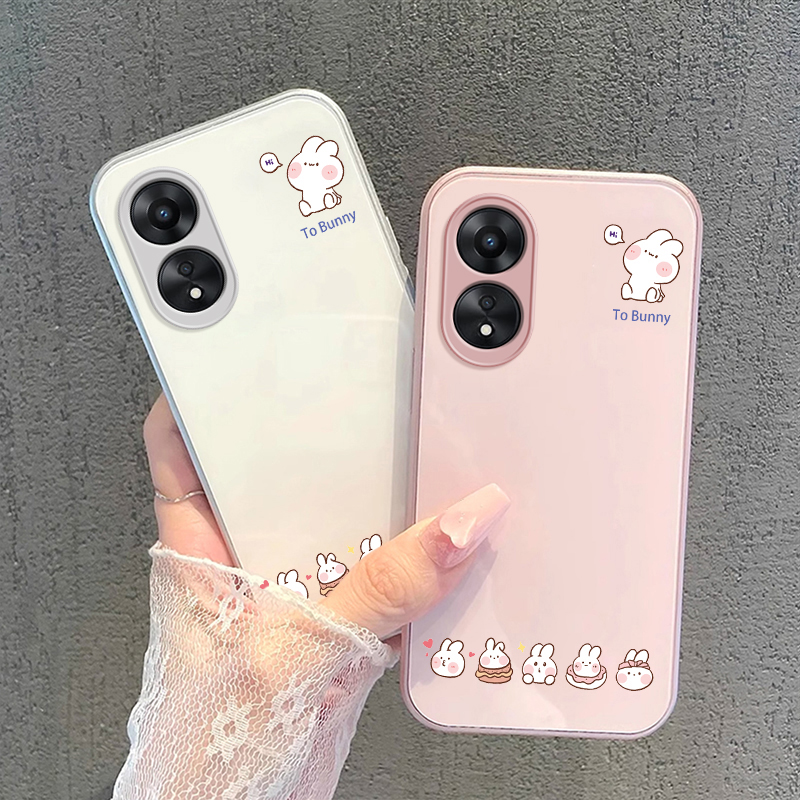 适用于OPPOA58新款手机壳A57时尚创意A55s卡通简约A36卖萌兔子A32金属漆A11X玻璃保护套A1活力版全包防摔壳 - 图0