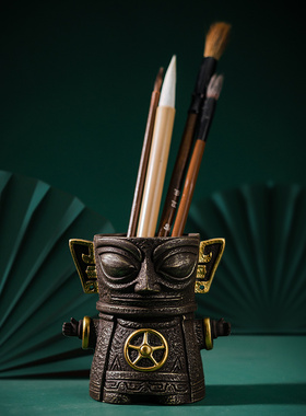 三星堆文创桌面笔筒陶瓷摆件礼品