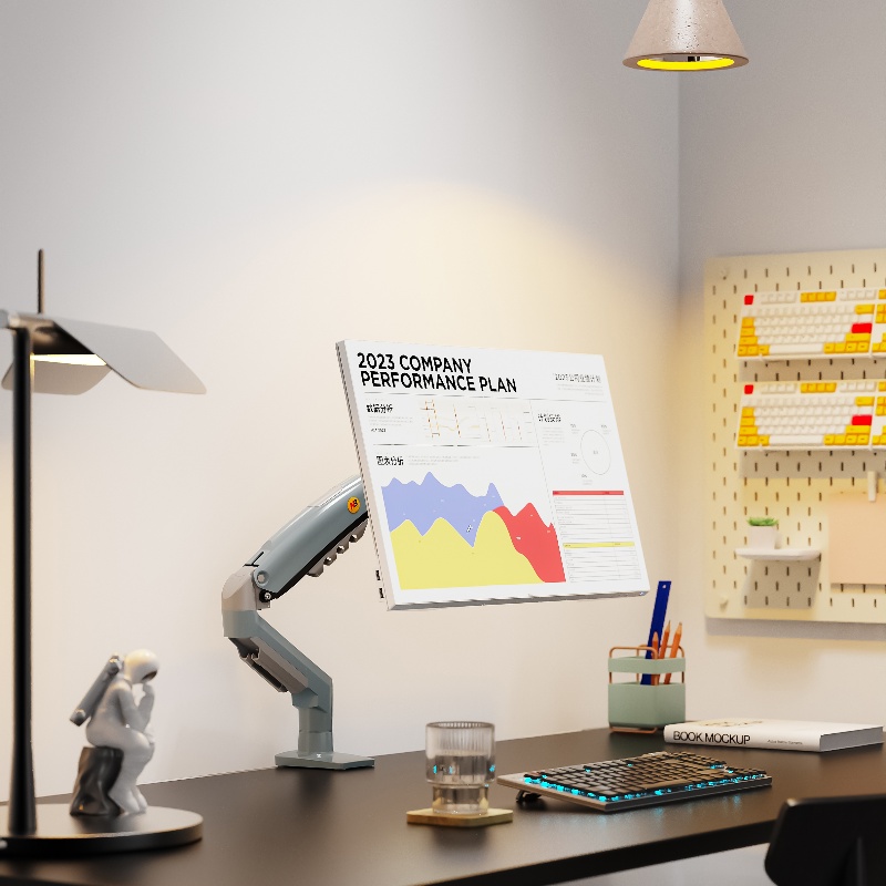 NBF80电脑显示器支架机械臂升降悬臂屏幕增高旋转架黄彩色17-30寸 - 图0