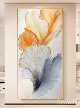 幸福花伴手绘油画银杏叶奶油风玄关装饰画走廊尽头挂画肌理画大幅