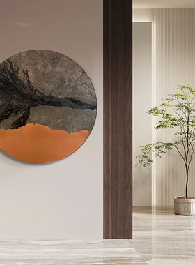 新中式餐边柜入户门玄关桌上装饰画客厅圆形禅意书房茶室挂画高端