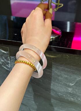 白月光冰藕粉手镯女玉髓荔枝冻猫眼效应冰透西柚粉高级感轻奢镯子