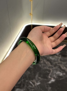 【贵妃】纯天然原石帝王绿色水晶手镯女白月光玉髓冰种透手串手链