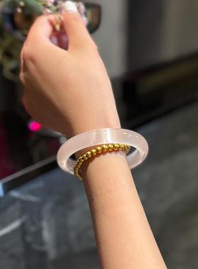 白月光冰藕粉手镯女玉髓荔枝冻猫眼效应冰透西柚粉水晶高级感轻奢