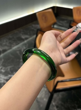 【贵妃】纯天然原石帝王绿色水晶手镯女白月光玉髓冰种贵妃玉镯子